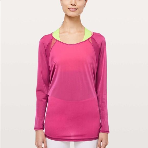 NWT New LULULEMON If You’re Lucky LS Top Open Mesh Back Raspberry Pink 6 10 - Picture 1 of 7